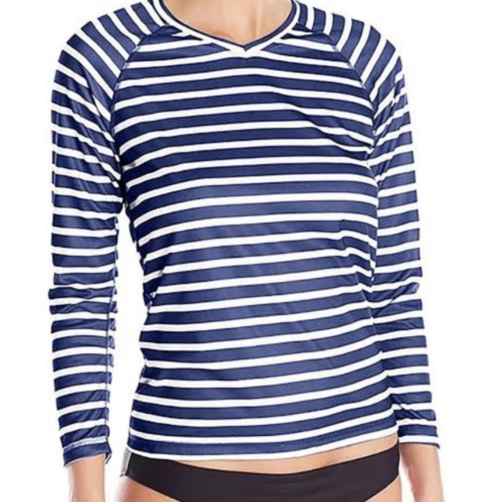 Lands End Striped Boat Neck Striped Rash Guard XS